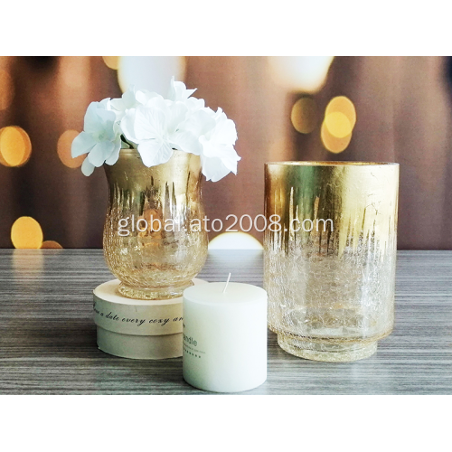 Glass Candle Holder With Gold Foil Hurricane Glass With  Gold Foil Supplier